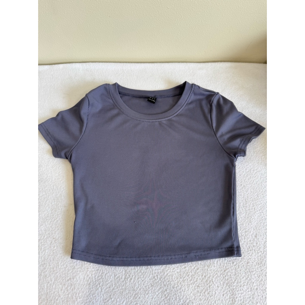 Women's SHEIN Gray Ribbed crew neck short sleeve Crop stretch Top - Size M